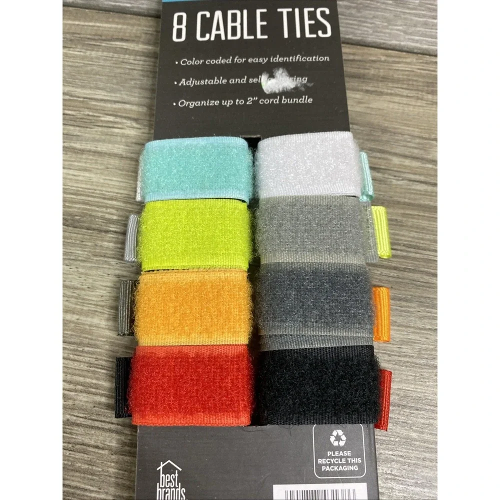 Color Coded Cable Ties 8 Pack Adjustable Self Adhering Organize up to 2